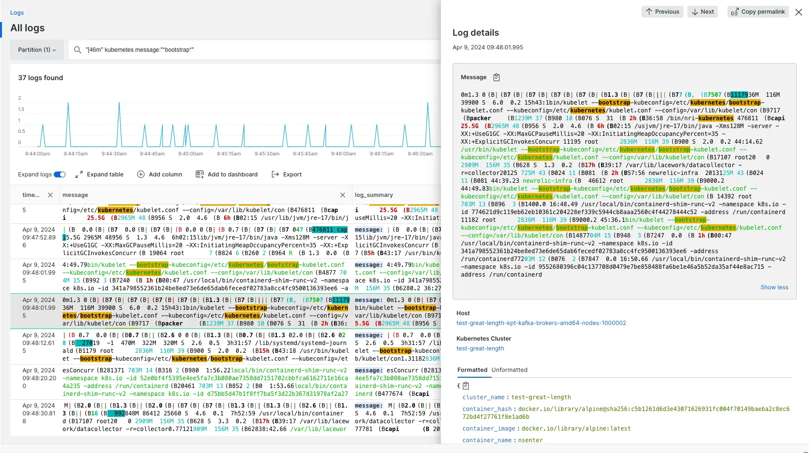 "A screenshot of an example log with ANSI color coding."