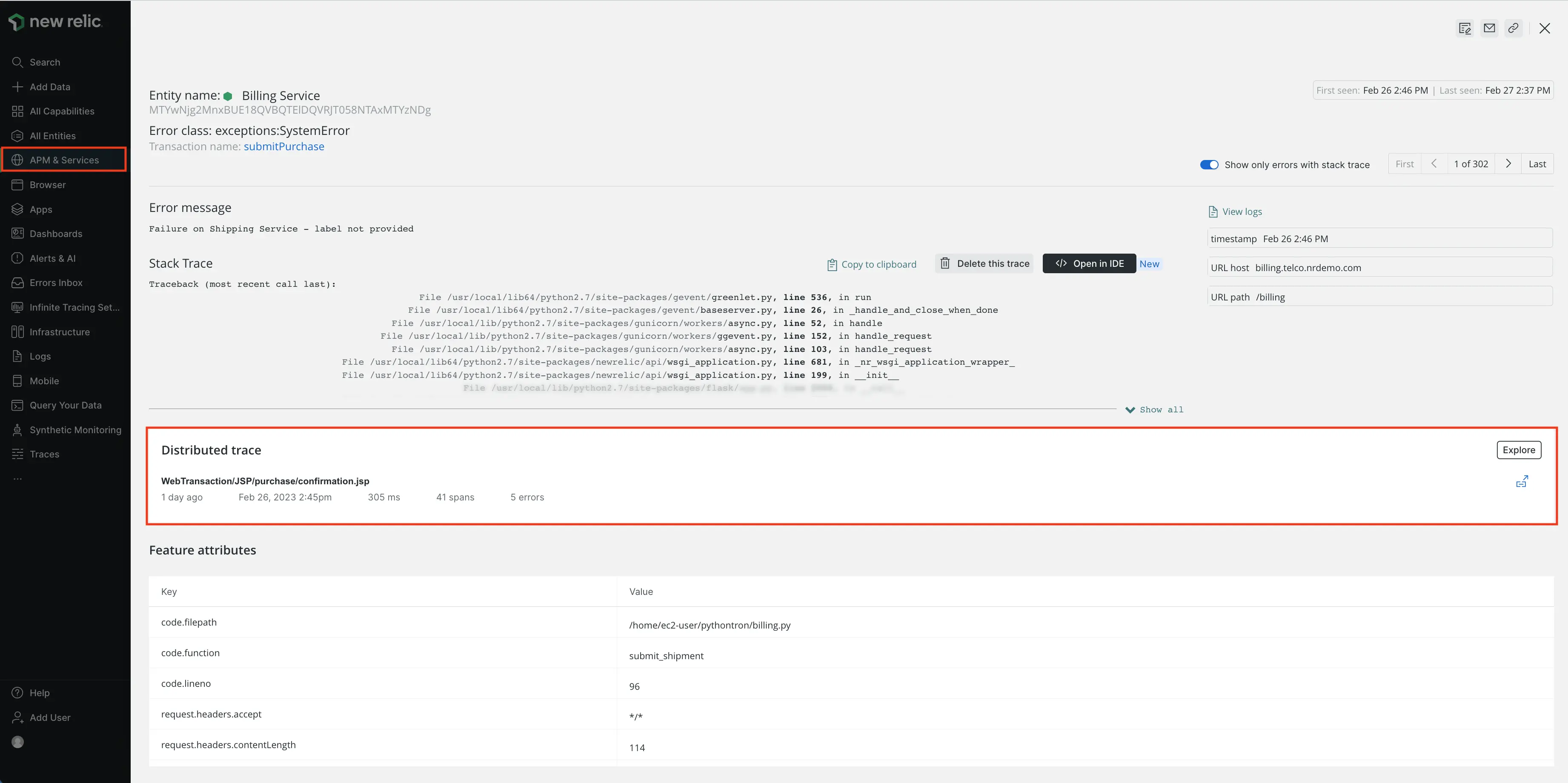 In the APM errors page, click error group