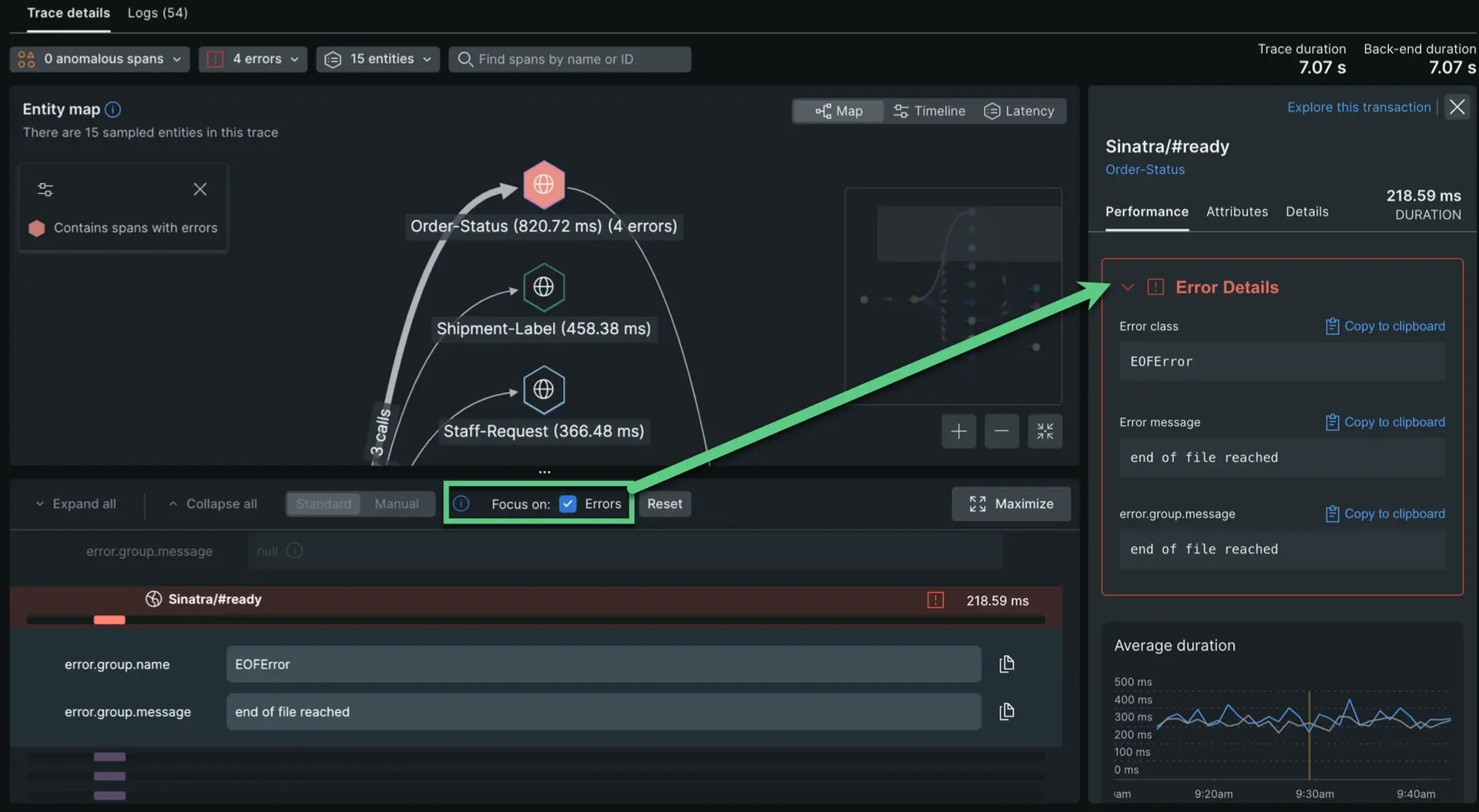 Screenshot showing the color coding of focus on