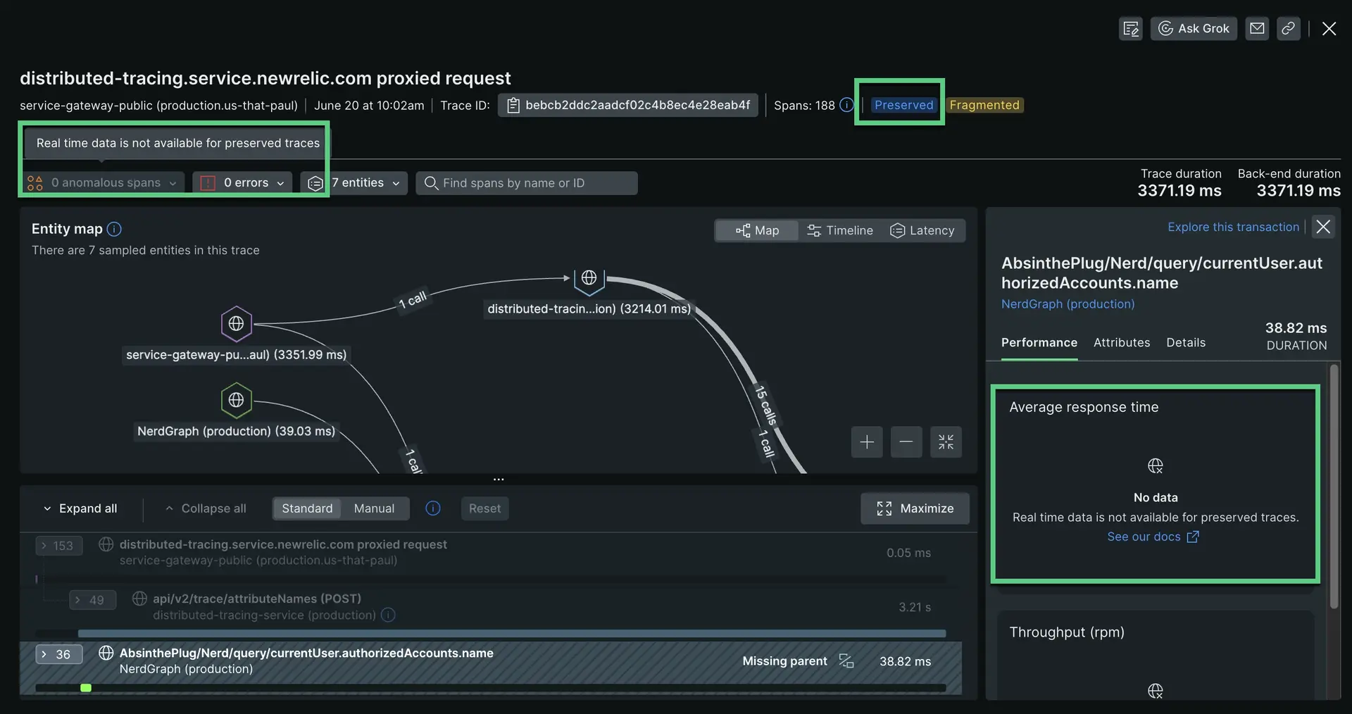 Screenshot showing how to locate a preserved trace