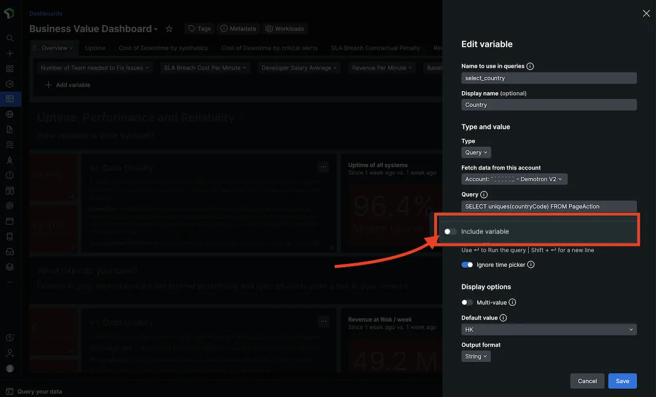 Configure variable options