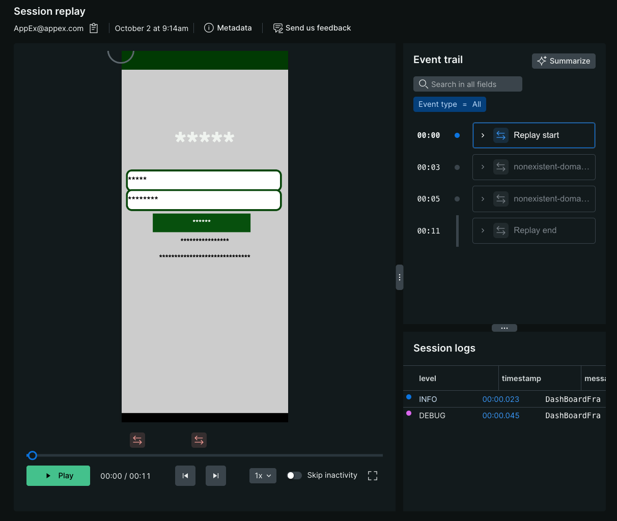 Mobile Session Replay default masking strategy Mobile Session Replay default masking strategy showing all text and images masked
