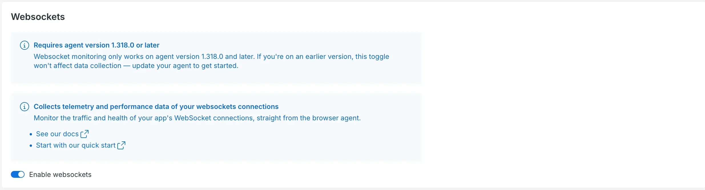 Websockets settings screenshot of the websockets settings panel in browser application settings