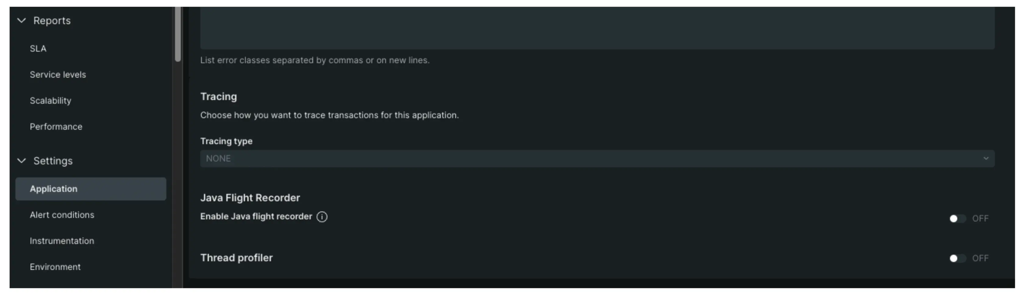 Change your profiling configuration by toggling the setting in Settings > Application > Java Flight Recorder or by changing the configuration yaml.